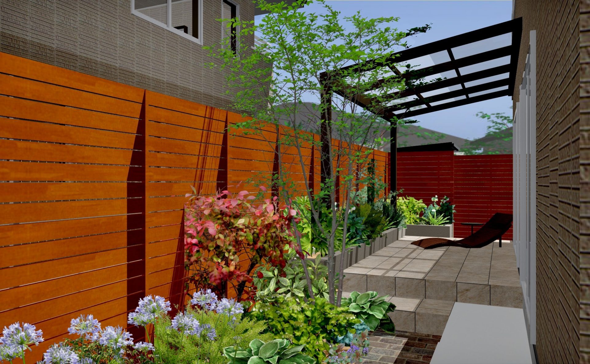 幅2 5ｍ狭小ガーデン デザイン例 福岡北九州 遠賀郡の外構 造園 エクステリア工事のアウクバガーデン